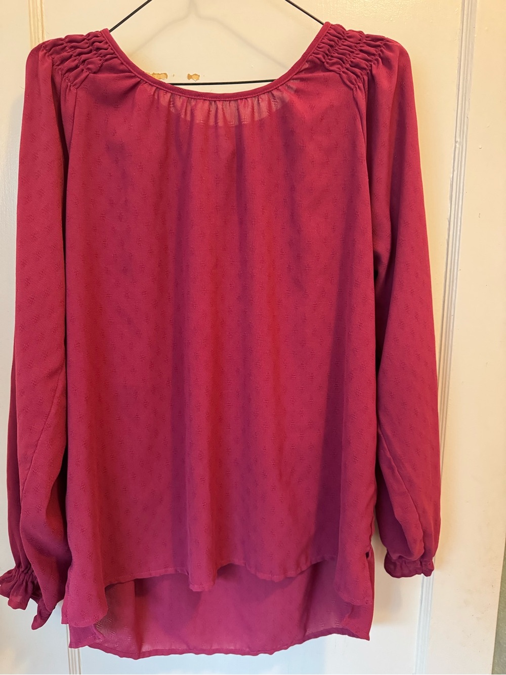 Jessica Simpson Raspberry Peasant Blouse with Smocked Shoulders